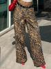 Rose Beauty Новые винтажные прямые повседневные брюки-карго High Street с леопардовым принтом и косыми карманами