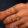Adjustable Ring Gold Color Filled Evil Eye Eyelashes Rings Sapphire Zirconia Anillos Punk Women Stainless Steel Jewelry New Gift