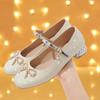 Туфли принцессы для девочек 2025 новые для выступлений детские софт-солевые с бантом студенческие на высоком каблуке детские одинарные туфли для маленькой девочки