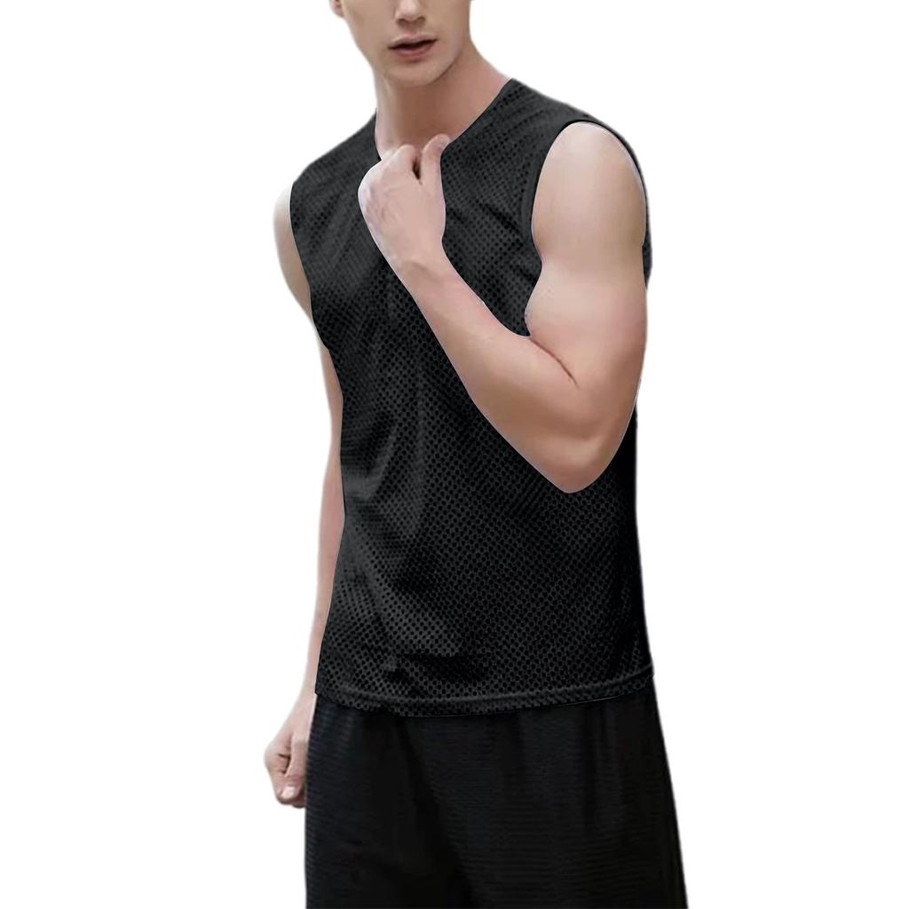 Мужская майка-топ из сетчатой ткани, спортивная базовая рубашка, футболка без рукавов, летняя тонкая мужская одежда