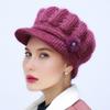 Женская вязаная шапка с удлиненным козырьком, утолщенная плюшевая зимняя шапка, однотонная, с цветочным декором, теплая шапка, модные аксессуары