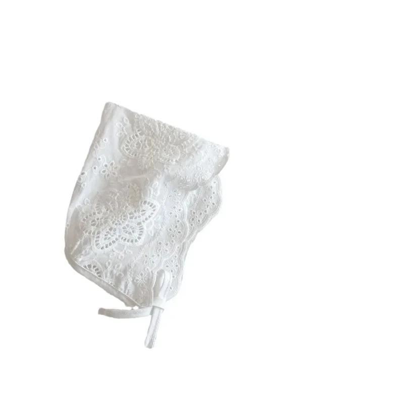 Весна-лето, кружевная цветочная шапочка для новорожденных мальчиков и девочек, элегантная белая шапочка принцессы для малышей, мягкий хлопковый реквизит для детской фотосъемки