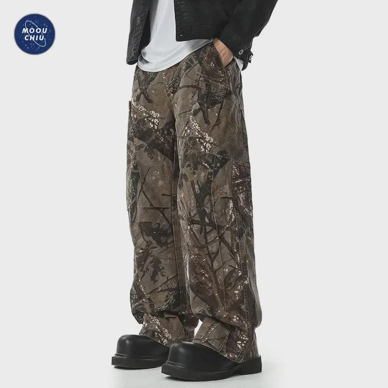 Мужские прямые свободные брюки карго Muqiu камуфляжной расцветки – повседневный стиль для улицы