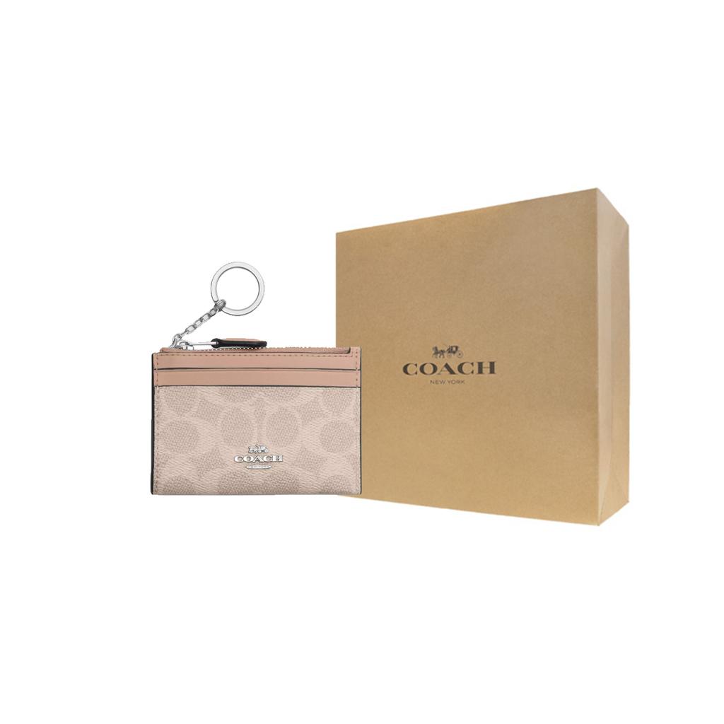 New COACH Skinny Id Case Coated Canvas Card Holder Mini Women's Sand CW870-SVPWH