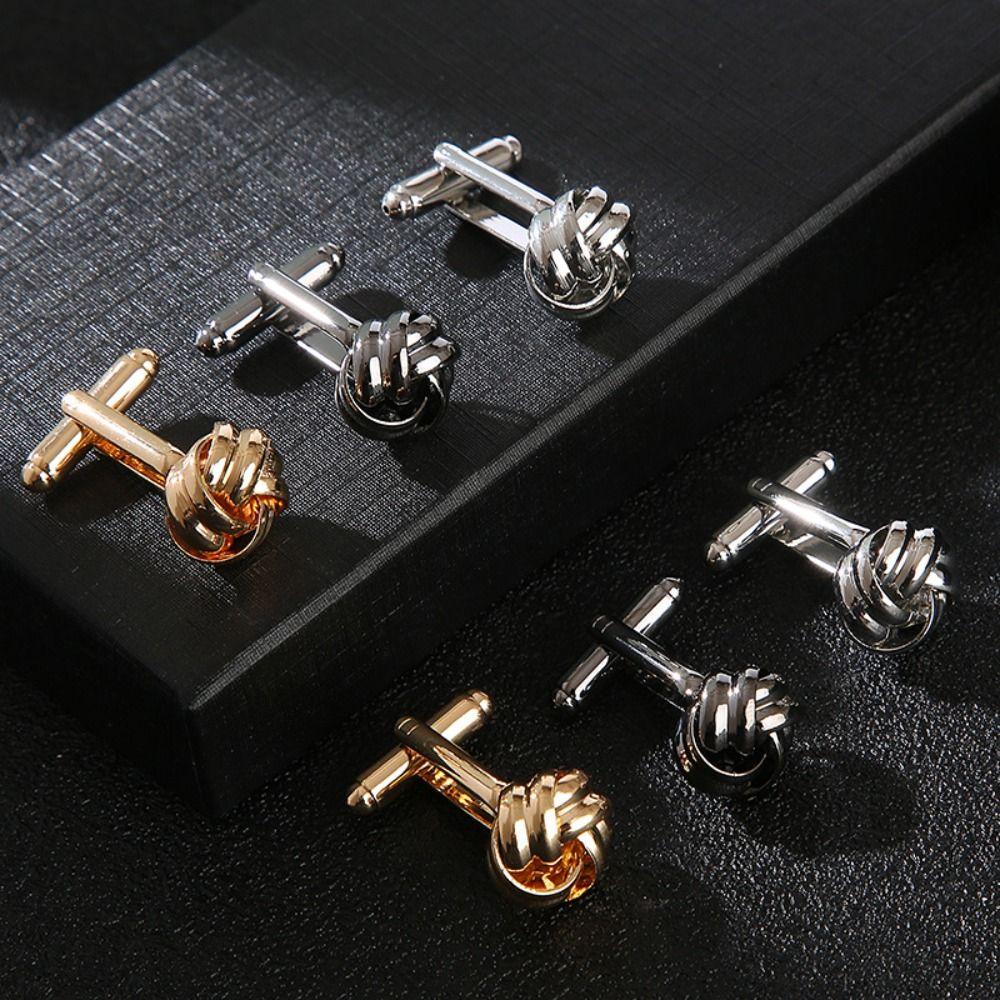 Alloy Alloy Cufflinks Gold Silver Black Shirt Suit Cuff Links Elegant Style Knot Men