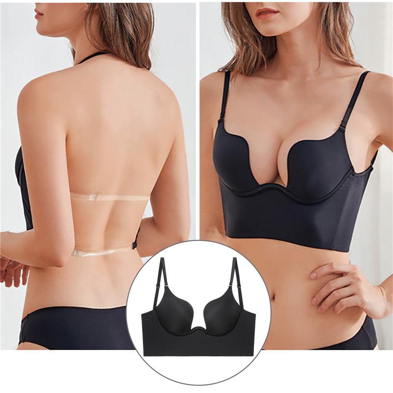 Push Up Bra Backless Women Bras Low Cut Sexy Plunge Brassiere Open Back Wedding Underwear Invisible Seamless Deep U Lingerie