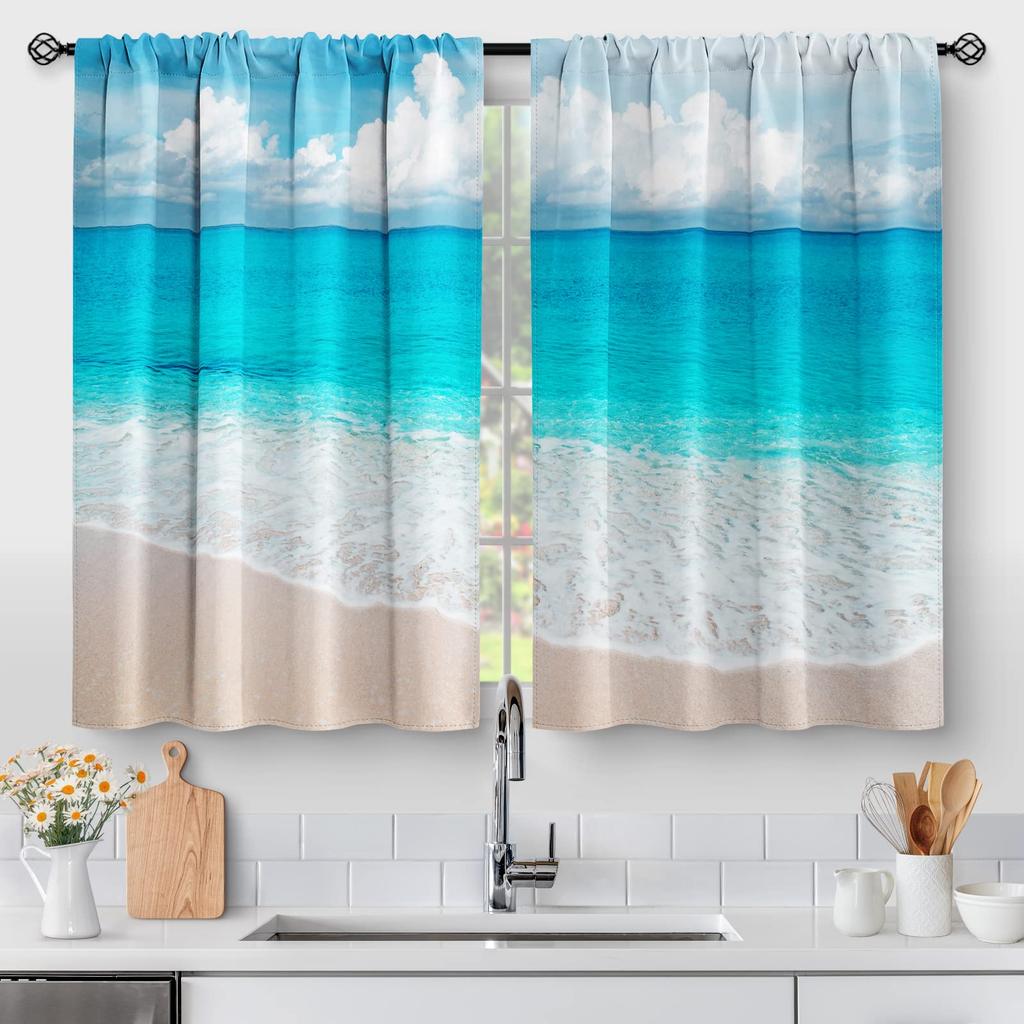 Floral Vintage Flower Kitchen Curtains Rustic Blue Tulip Farmhouse Short Cafe Tier Curtains Decor For Rod Pocket Window Drapes