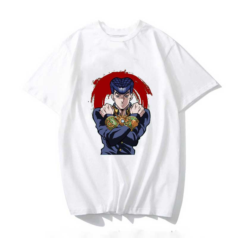 Аниме JoJo's Bizarre Adventure 2026 Лето Новая 100% хлопковая футболка Josuke Higashikata унисекс Короткий рукав свободная Y2K арт-рубашка