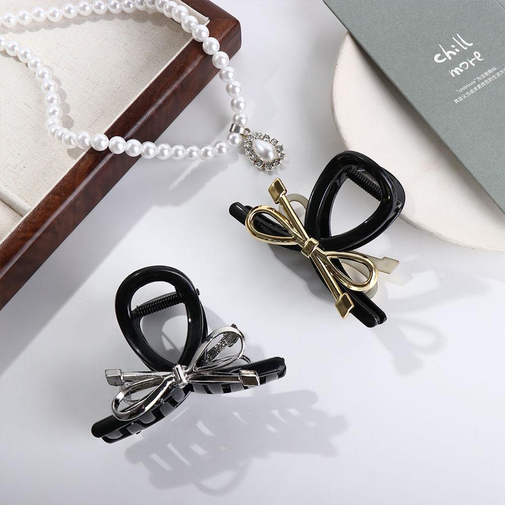 Acrylic Bow Hair Claw Korean Style Bow Crab Clip Cool Metal Bow Claw Clip Ladies
