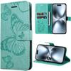 Coque pour iPhone 17e, Protection Antichoc Anti-Rayures Synthécuir Motif Papillon - Vert