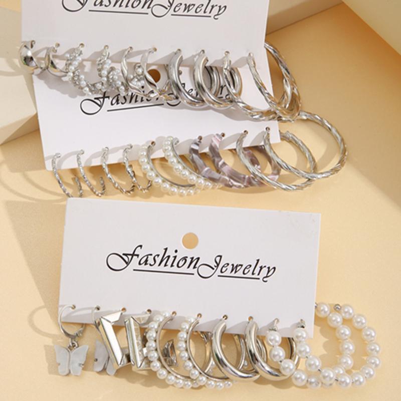 17 км комплект висячих серег с бабочкой и жемчугом, винтажные серебряные серьги-кольца для женщин, модные ювелирные аксессуары