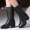Fashion GKTINOO Women Ladies Female Mother Genuine Leather Mid Calf Boots Shoes Winter Plush Fur Warm Botas Zipper Plus Size Non-Slip