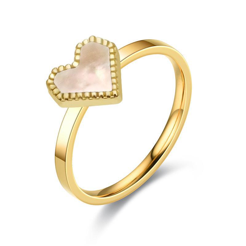 Black & White Mother-of-Pearl Four-Leaf Clover Titanium Steel Disco Ring - Trendy Cold Style for Women