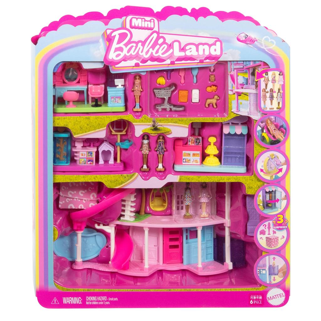 barbie Mini Barbie Land Dream House and 3 Playsets Pet Dress Up Play Micro Dolls Includes 6 Figures Ages 6 and Up Pink JGL31 (Hair Salon, Supermarket,