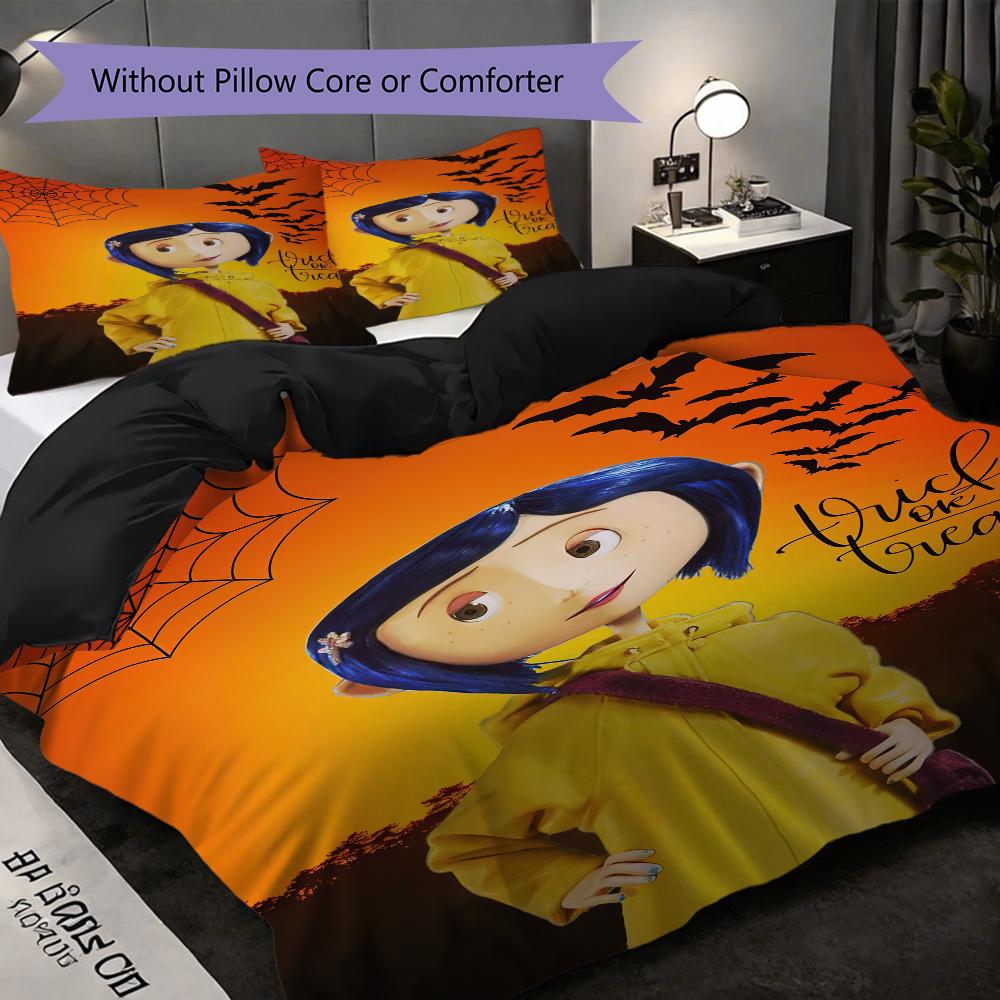 1PC Coraline pattern Bedding Quilt Set Quilt Cover Pillowcase Home Decoration Birthday Gift (1 * duvet cover + 2 * pillowcase, without core)