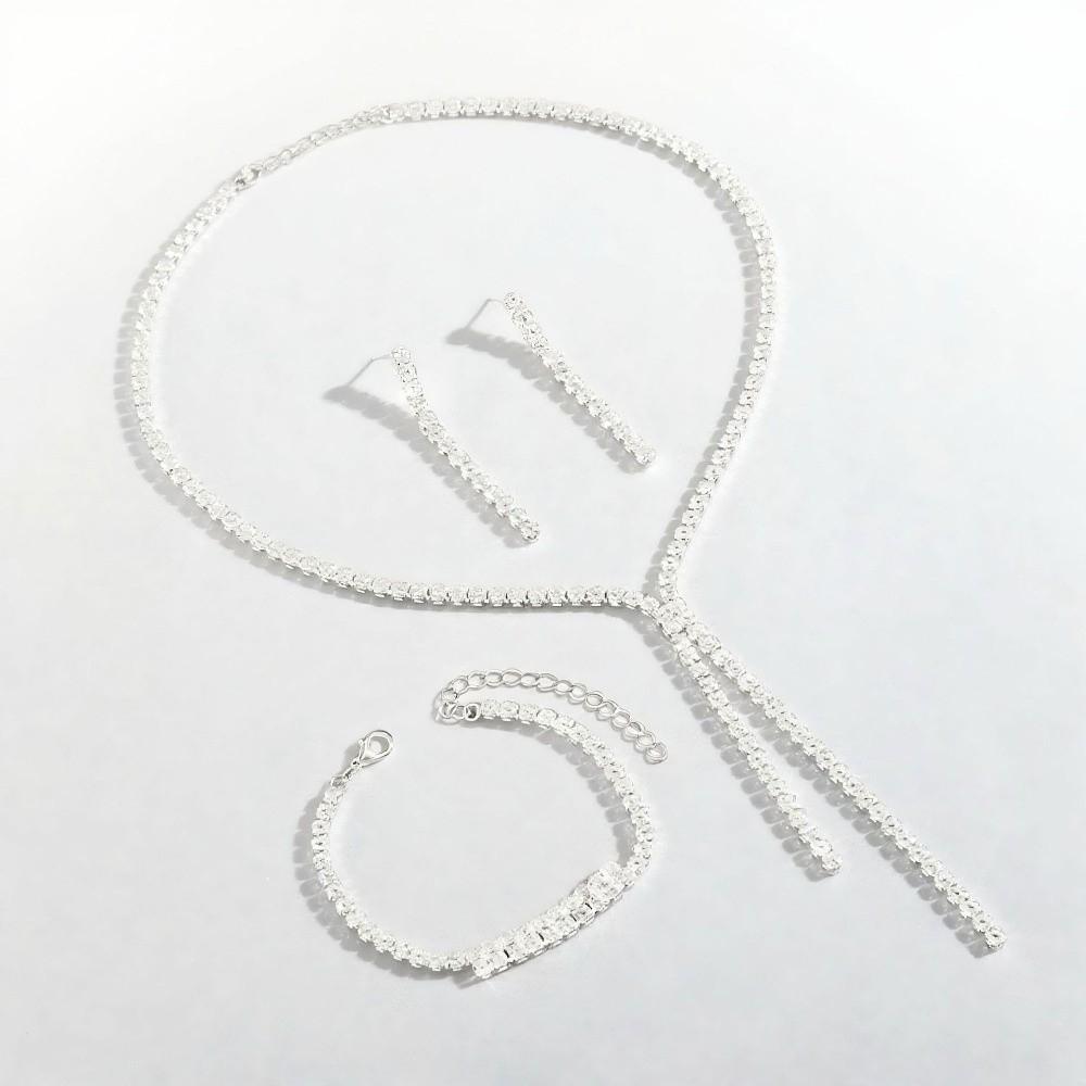 4 шт. Изысканный набор ювелирных изделий: ожерелье, серьги, браслет. Сверкающий набор с кристаллами. Свадебная вечеринка