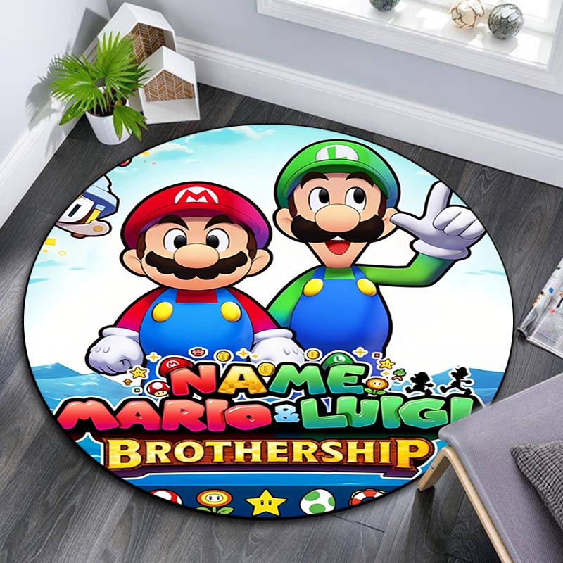 Custom Name,Mario&Luigi pattern round rug,Carpet Rug for Living Room Bedroom Playroom ,Non-slip Floor Mat,Holiday Gifts and Birthday Gifts.