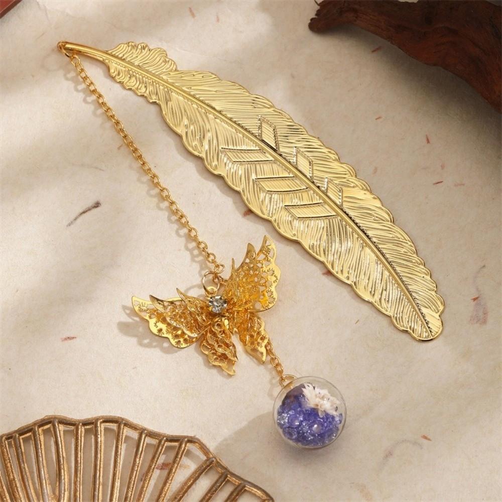 Multi-Color Feather Bookmark Zinc Zinc Alloy Chinese Style Page Marker Eternal Flower Bookmark Birthday Gift