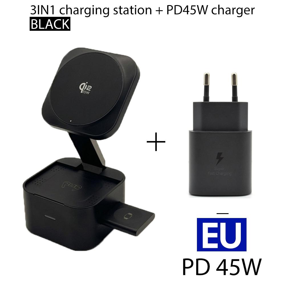 Qi2.2 25W Fast Magnetic Wireless Charger Stand 3in1 Slide-out Watch Dock 45W Adapter For Apple iPhone 17 16 Plus AirPods Pro
