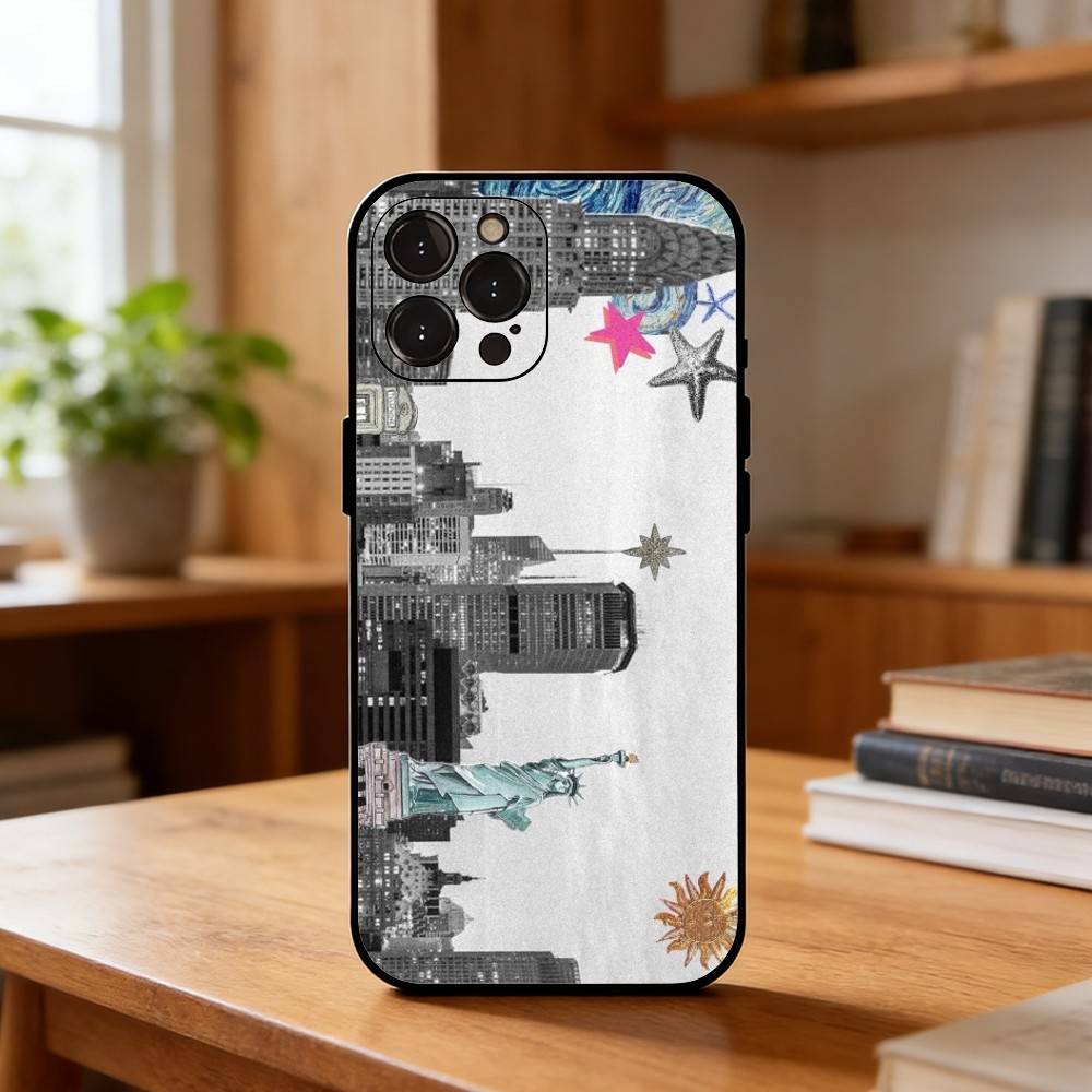 Прекрасный Город N-Нью-Йорк Чехол для Телефона Для iPhone17 16 15 14 13 12 11 Pro Max Plus, 5G Мягкий Черный Чехол