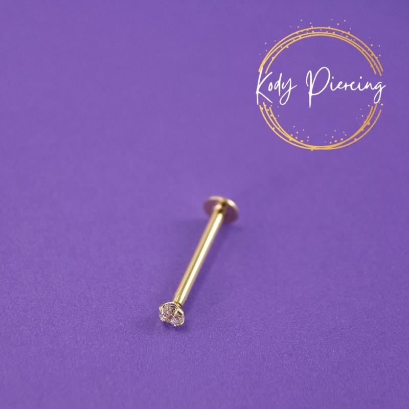 KODY PIERCING Золотая губа 14 карат с цирконом в оправе 1,5 мм