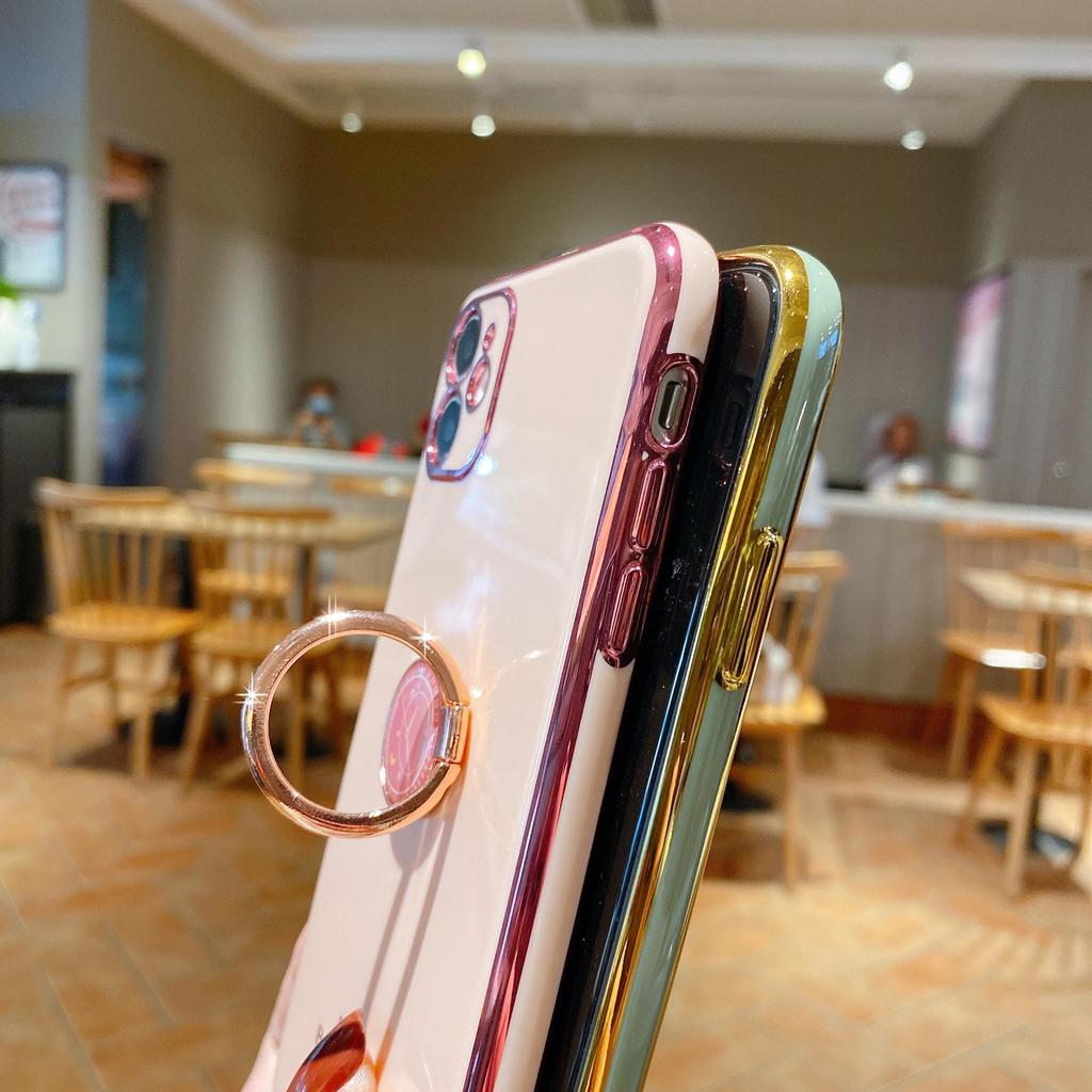 Bling Finger Ring Часы с игрушечным покрытием Сплошной цветной бампер Чехол для телефона для iPhone 14 Samsung Xiaomi Huawei Подставка-держатель Симпатичная силиконовая противоударная задняя крышка