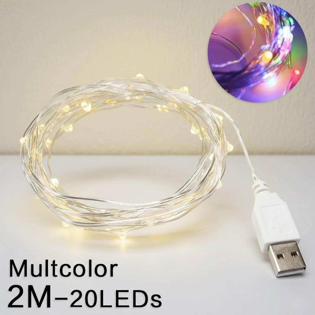 Светодиодная гирлянда на батарейках USB, 2 м, 5 м, 10 м, 20 м, гибкая медная проволока, холодные разноцветные веревочные огни для украшения дома, вечеринки