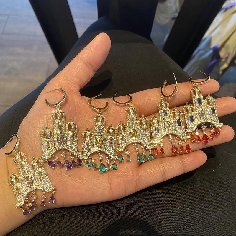 Серьги с иглами из серебра 925 пробы, серьги со сказочным замком для девочек, милые серьги, женские украшения, подарок на вечеринку