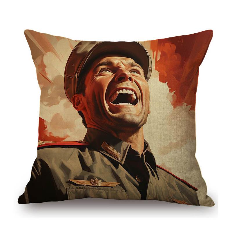 Vintage Retro Red Revolution Soviet Poster Communism Solider Print Decoration Art Sofa Pillow Case Cotton Linen Cushion Cover