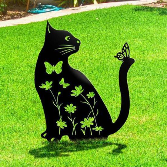 Cat Metal Garden Stake Personalized Weatherproof Cat Silhouette Yard Stake Outdoor Decor Ground Insert for Yard Patio Garden Lawn