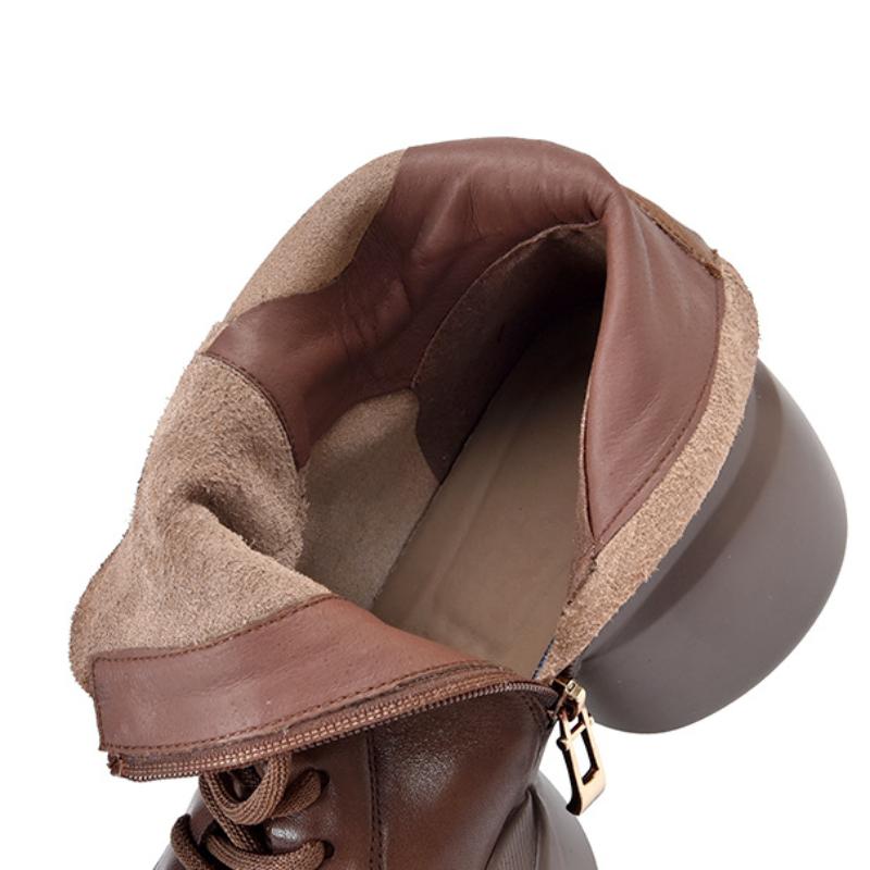 Johnature Genuine Leather Short Boots Thick Soled Platform Shoes Vintage Round Toe Boots