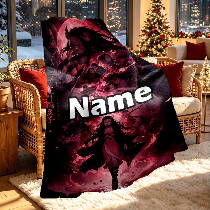 Custom Name Personalized Demon Slayer Print Blanket, Home Decor, Bedroom, Sofa, Camping, Couch, Gifts for Birthday Christmas