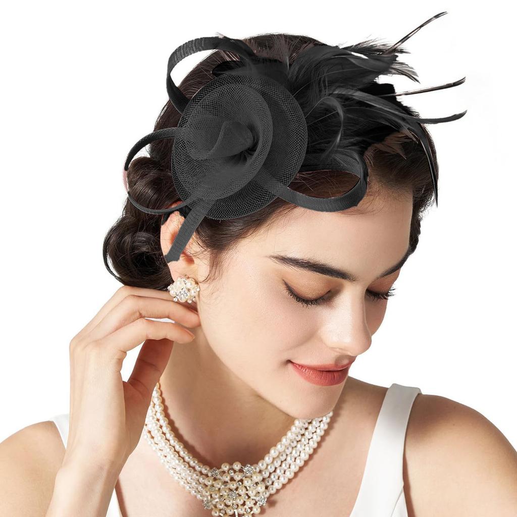 Tulle Fascinators For Women Tea Party Hats For Cocktail Wedding Fancy Dress Party Tea Party Headwear For Headband For Thick Hair