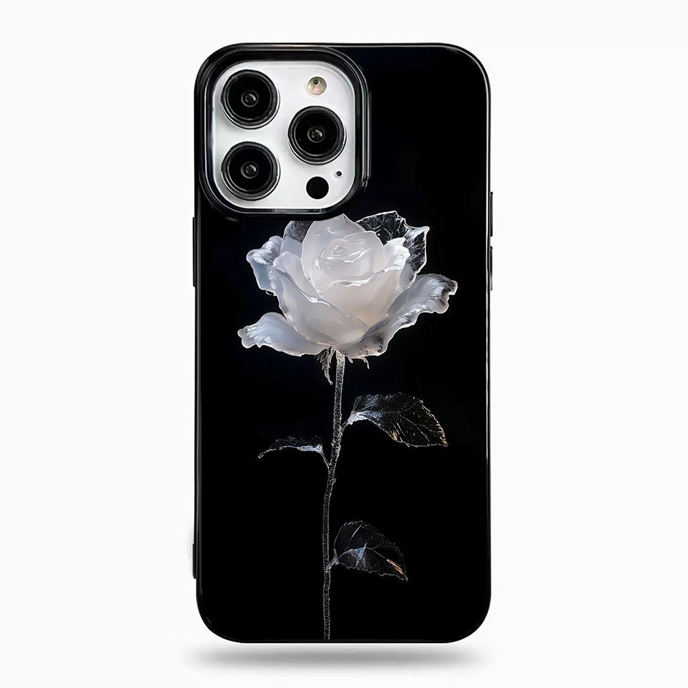 Роскошный чехол для iPhone 17 Pro Max с дизайном Белая Роза, чехол для телефона для iPhone 16 Plus 15 14 13 12 11 17Air, мягкая черная задняя крышка