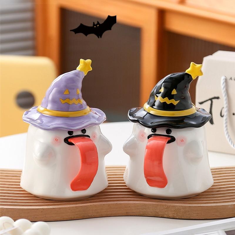 Strange Ghost Mug with Lid Ceramic Cup Gift Halloween Cup Cross Border Companion Gift Water Cup Couple Drinkware Mugs