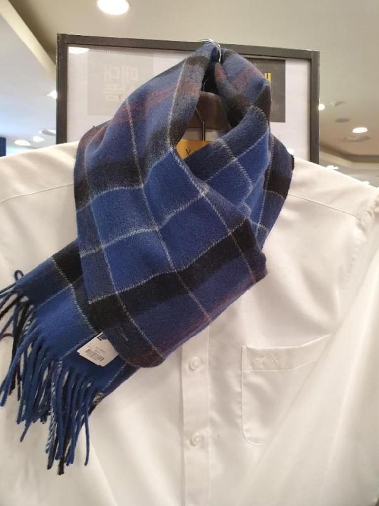 Мужской зимний теплый и уютный 100% шерстяной премиум материал темно-синий клетчатый шарф VM1I 3BR 103N0