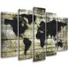 Five Piece Picture Canvas Print World Map Retro Wood