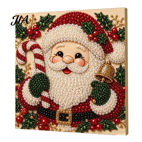 Indoor Decoration Ideas Christmas Faux Pearl Art Kit, Santa Snowy Cottage Painting DIY Festive Winter Home Decorations 3D Bead Craft Set for