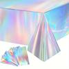 [Holographic Party Table Covers] 10-Pack Iridescent Holographic Party Table Covers - Disposable Plastic Foil Tablecloths for Celebration - Wedding
