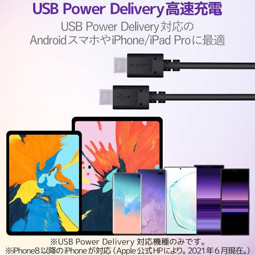 Elecom USB-кабель TypeC на TypeC с поддержкой PowerDelivery [Быстрая зарядка до 3 А] Сертифицированный продукт USB 2.0 1,0 м Черный [Проверенная совместимость с iP