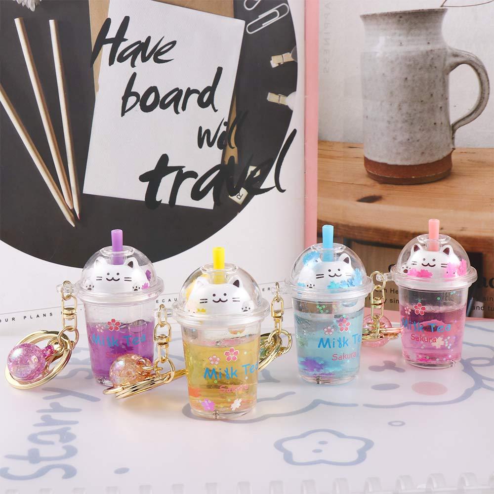 Cartoon Ornaments Bag Pendant Car Key Chain Key Holder Milk Tea Bottle Keychain Sakura cat Key Ring