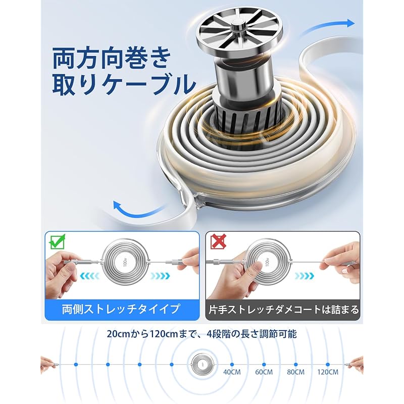 [100 Вт 6 в 1] Зарядный кабель Rewind USB Type C Cable [совместим с PD100w, PD27w и USB10w] 1 3 в 2/1 многофункциональный зарядный шнур 6 ролей, 3 устройства