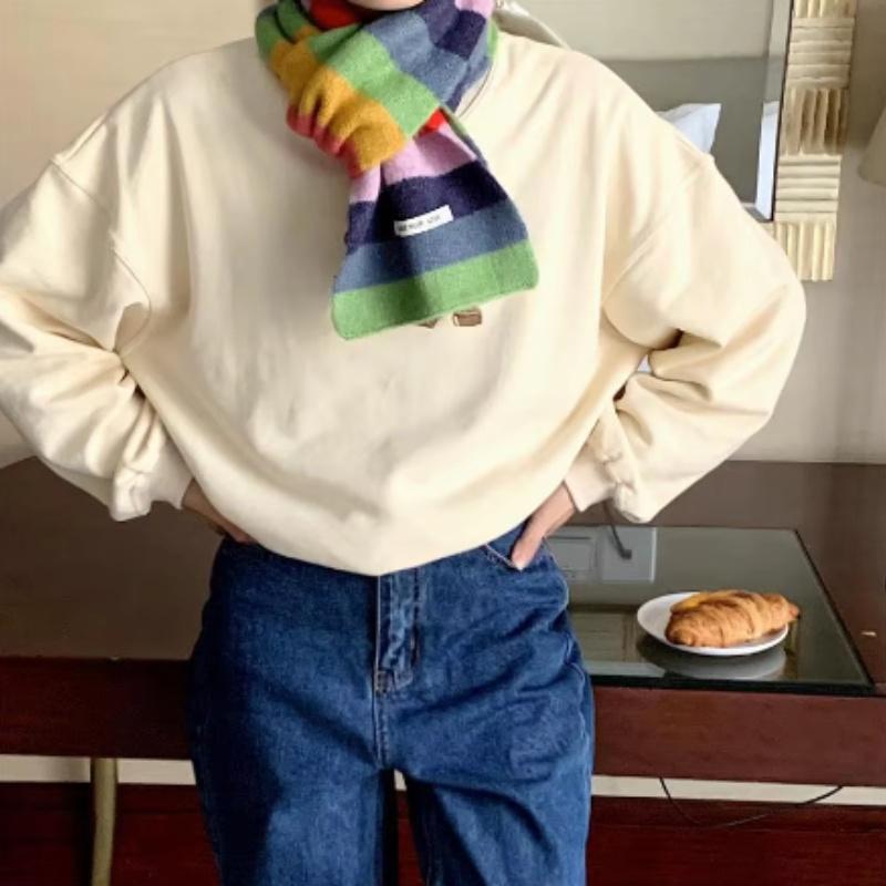[1pc Rainbow Stripes Scarf] 1pc Acrylic Knitted Striped Scarf, Unisex Winter Warmth, Elastic, Stripe Pattern, with Windproof, Snow-Resistant Features,