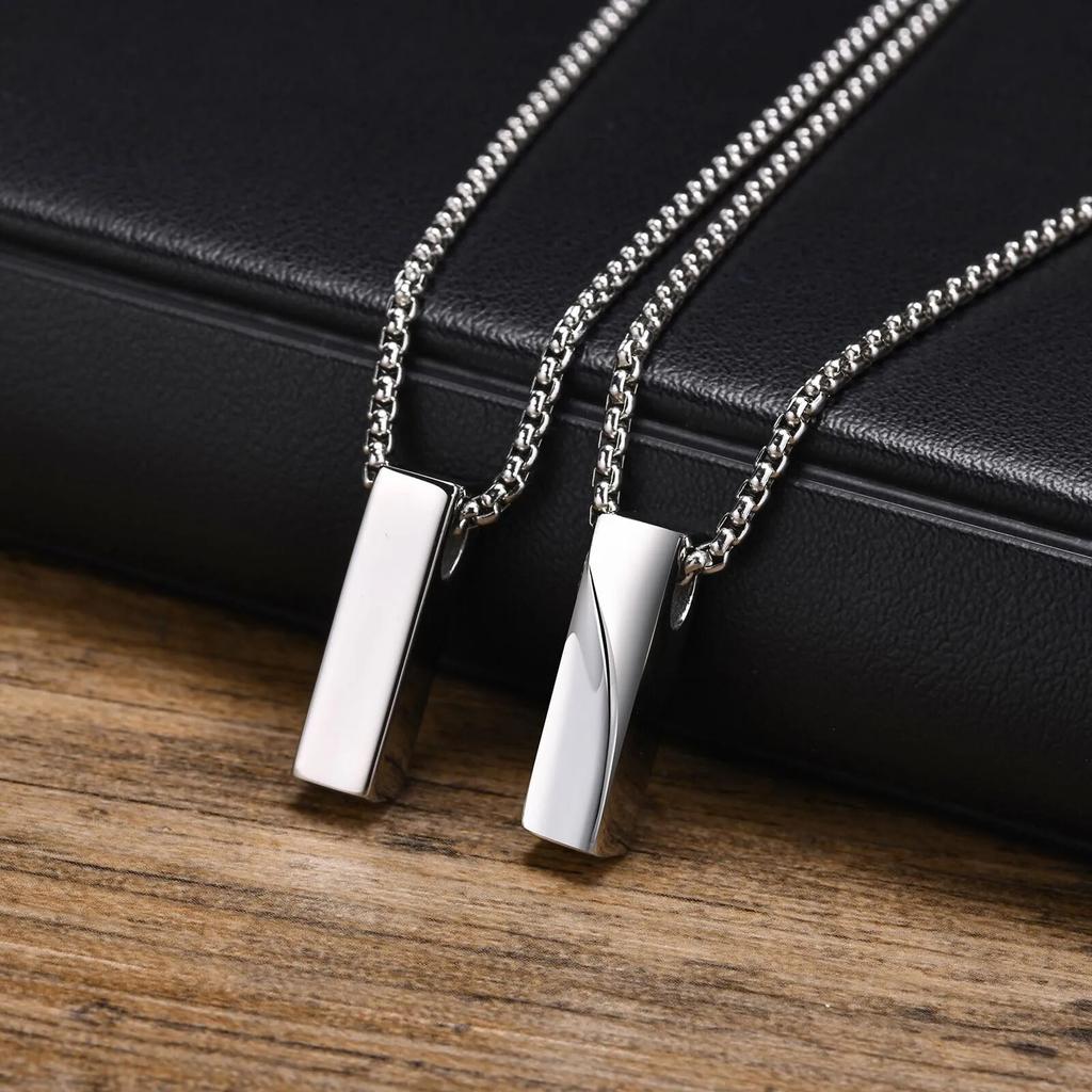 Stylish Geometric Necklaces for Men Boys,Waterproof Black Stainless Steel Square Rectangle Bar Pendant Collar Gifts for Him