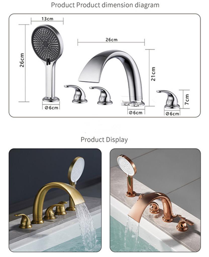 Rose Gold Bathtub Faucet Set Widespread Tub Sink Mixer Tap Brass Brushed Gold Bathroom Bath Shower Faucet with Hand shower Head