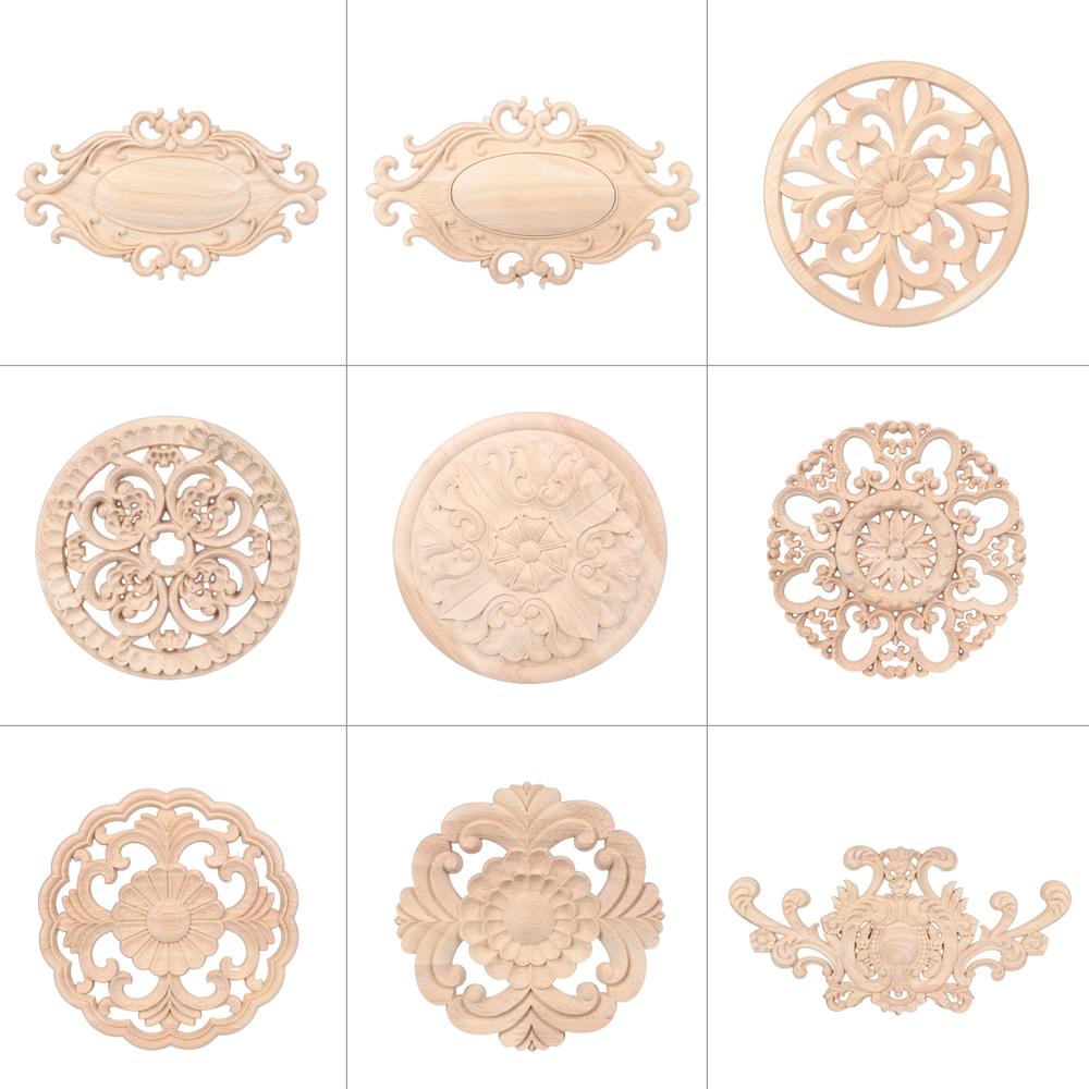 Furniture Parts Wooden Figurines Crafts Wood Carved Woodcarving Decorative Corner Appliques Frame