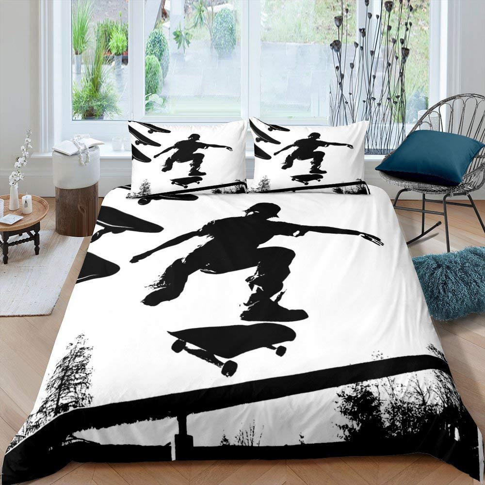 Skateboard Duvet Cover Set For Kids Teens Queen Size Lightweight Down Comforter Covers 2 Pillowcases 1 Comforter Cover No Quilt