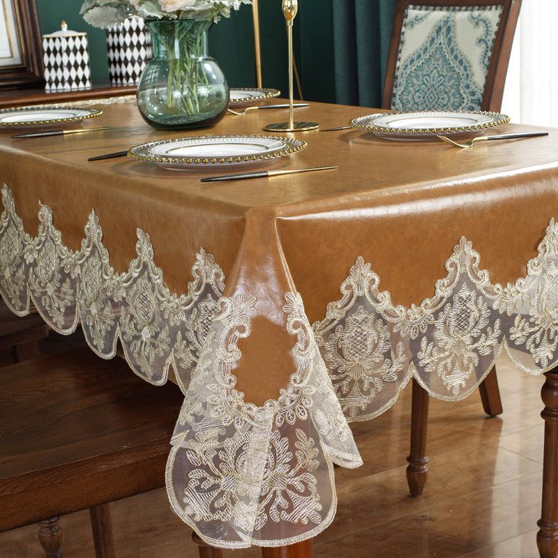 Водонепроницаемая скатерть прямоугольная для обеденного стола с кружевом из искусственной кожи, круглая квадратная крышка для журнального столика, нескользящая, элегантная