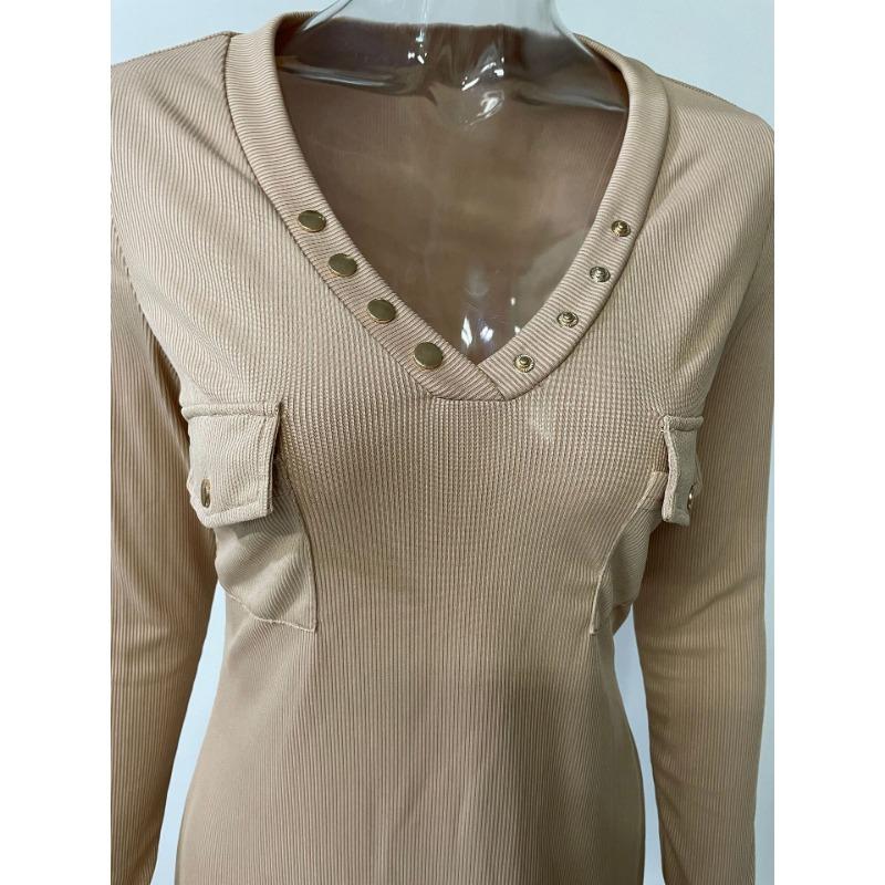 Весенние и осенние женские платья, повседневные трикотажные платья в рубчик, платья с длинными рукавами и пуговицами на талии