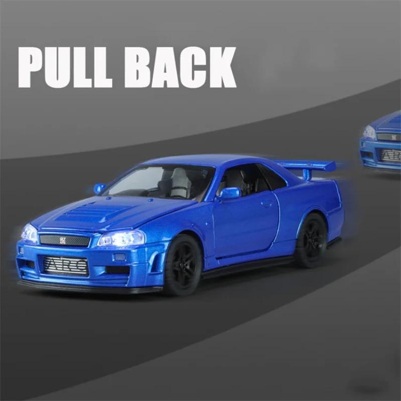 Масштаб 1/32 Nissan GTR R34 SKYLINE Fast Alloy Simulation Car Model Diecasts & Toy Vehicles and Furious Cars Decoration Toys for Children Boy